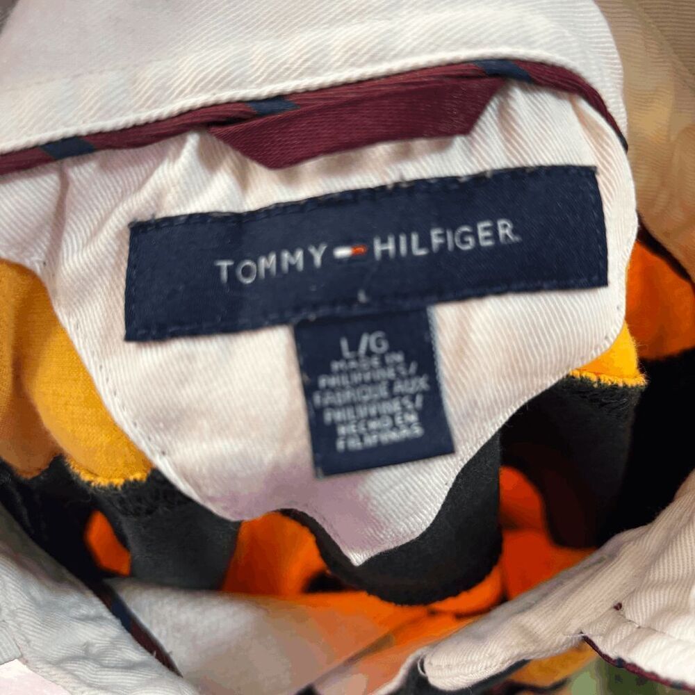 Tommy Hilfiger Yellow Green Striped Mens Large Rugby Polo #5 Shirt Long Sleeve - Picture 4 of 4